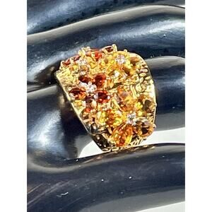 STS 925 Sterling Silver Gold Plated Citrine Fire Agate and CZ Gem Ring - Size 7